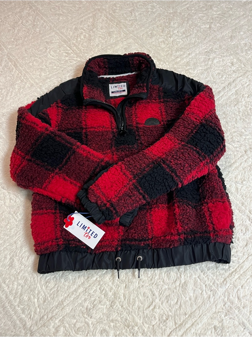 Limited Too Red & Black Buffalo Plaid Sherpa Pullover Jacket